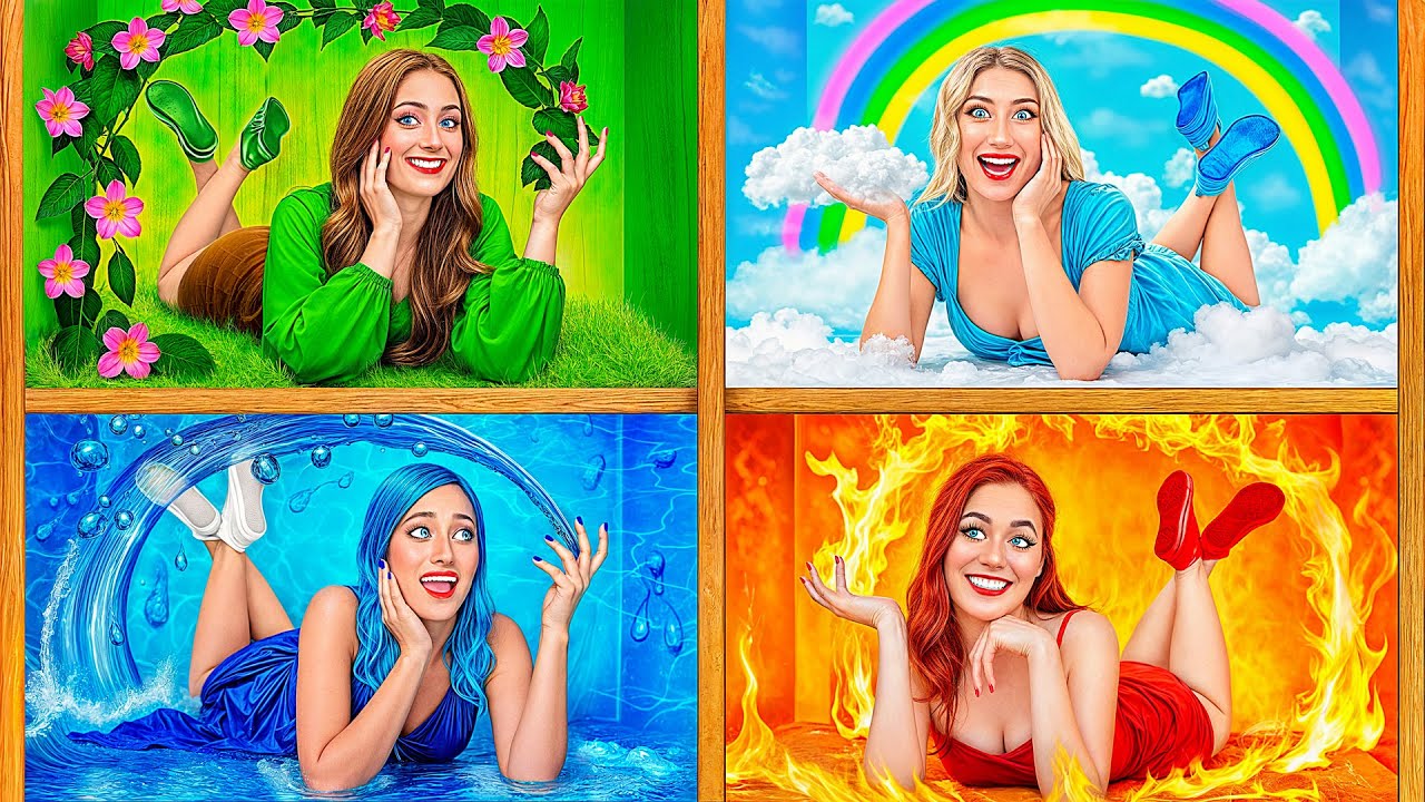 Девушка Огонь, Вода, Воздух И Земля | 4 Стихии в Реальной Жизни от Super Hyper DO