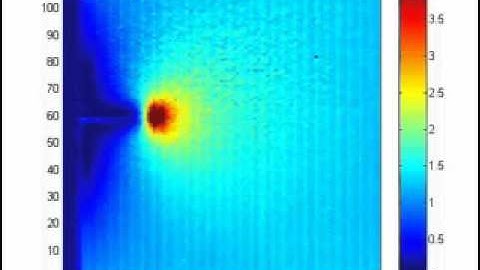 Crack tip strain field around a growing crack: 2D simulation
