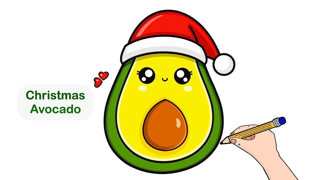 Cute Avocado Christmas Drawing 🥑🎅 | How to Draw Cute Avocado with Santa Hat | Avocado with Santa Hat