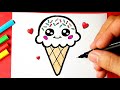 Como desenhar Sorvete de Casquinha Kawaii ❤ Desenhos Kawaii - Desenhos para Desenhar