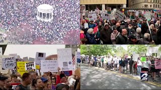 'Hands off:' Thousands of protesters across the US gather at rallies against Trump, Musk