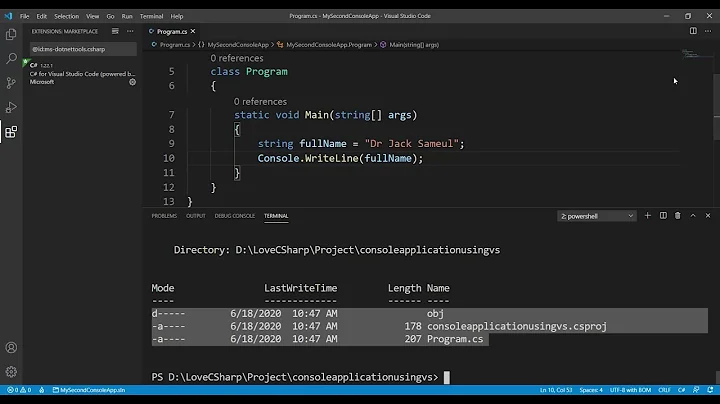 Console Application using C# .NET Core in Visual Studio Code