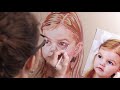 Pastel painting process. Portrait of a young girl.