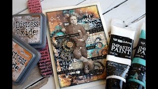 Mixedmedia card with Distress Oxide- Impasto Paint- Vintage Boy