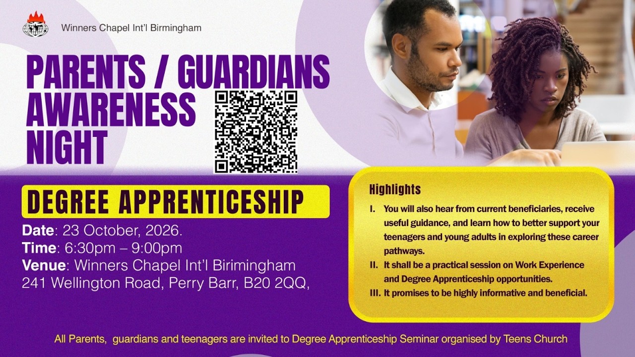 PARENTS/GUARDIANS AWARENESS | DEGREE APPRENTICESHIP NIGHT | 23RD OCTOBER 2026 |