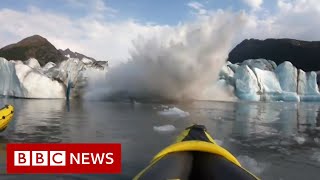'We survived!' Collapsing glacier soaks kayakers - BBC News