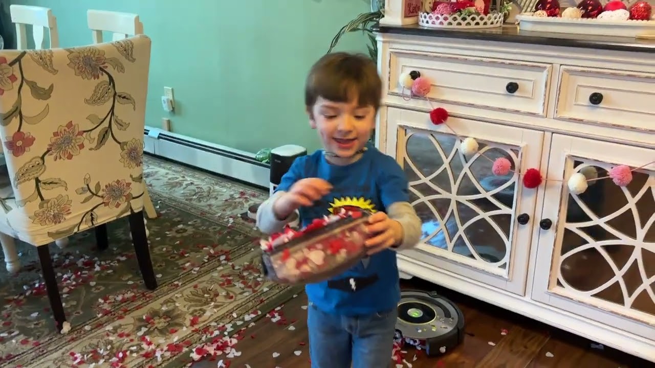 Roombas clean up Valentine Confetti!! ❤️❤️❤️