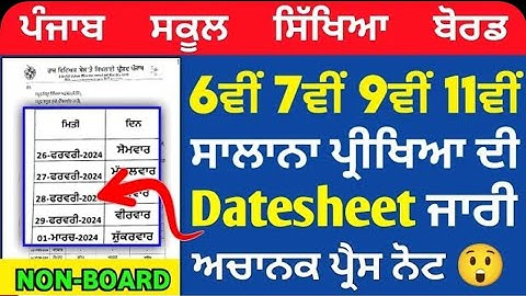 6th, 7th, 9th, 11th class date sheet final paper 2024 non board class pseb board real