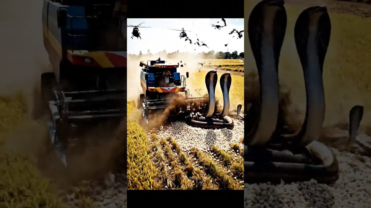WOW Harvester Crash Snake At Rice Field 