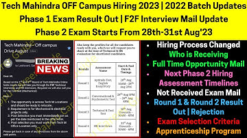 Tech Mahindra OFF Campus Hiring 2023 | 2022 Batch Phase 1 Exam Result Update | Phase 2 Exam Date Out
