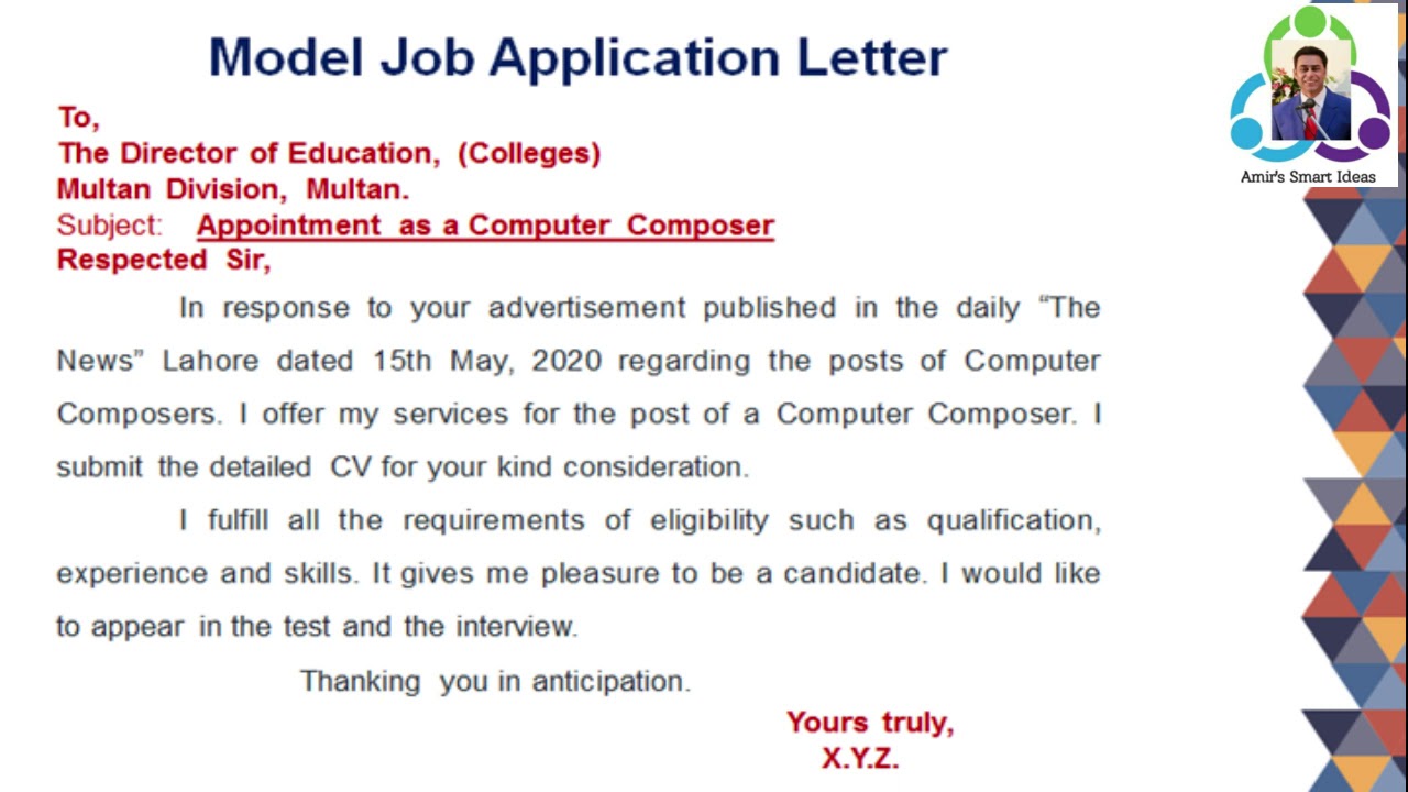 model job application letter