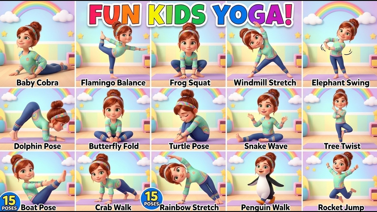 Kids Yoga Fun Workout 🧘‍♀️ | 15 Easy Yoga Poses for Kids (8 Minutes ...