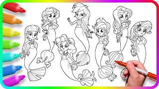 Coloring Pages EQUESTRIA GIRLS  Mermaids | How to color My Little Pony. Easy Drawing Tutorial Art