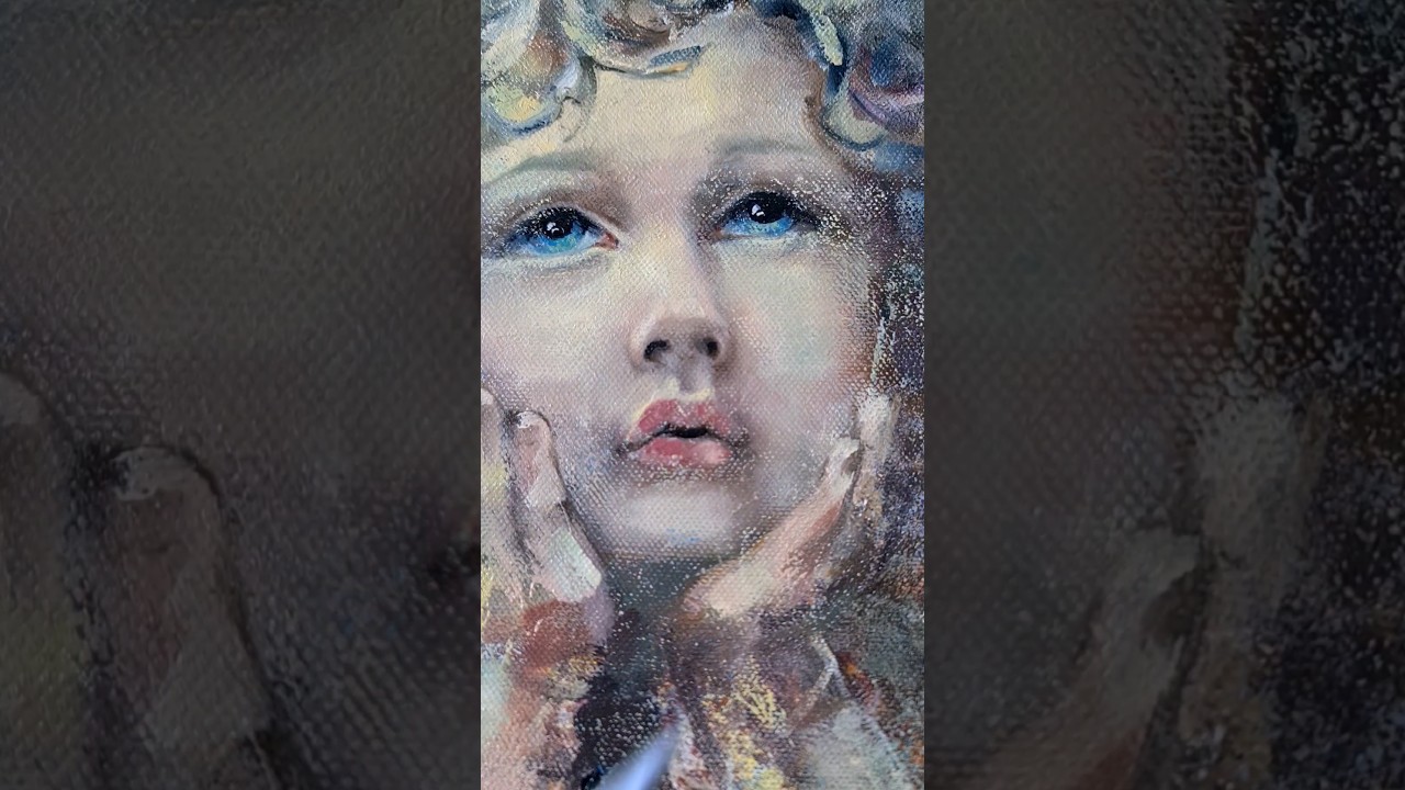 Angel painting. Original oil painting on canvas "Dreamer". Oil painting process.