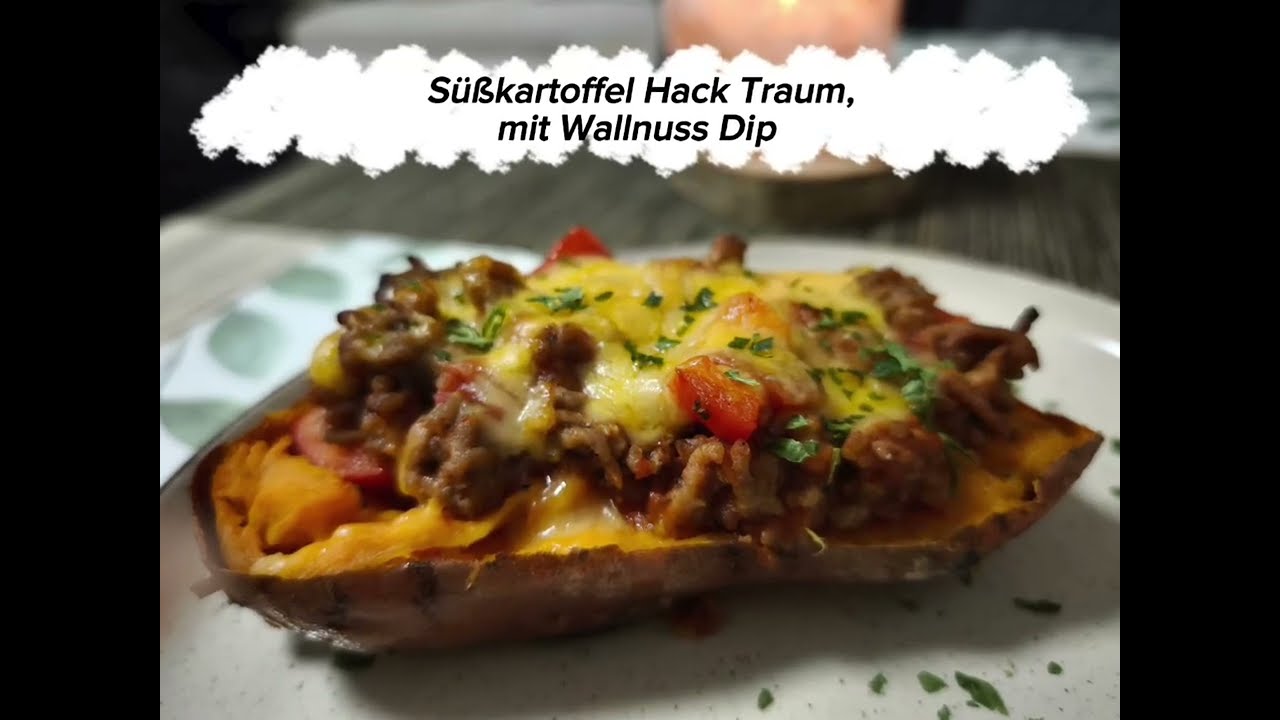 Süßkartoffel Hack Traum, mit Walnuss Dip 