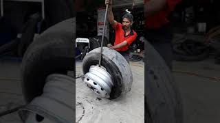 Lorry tubeless tyre changing at SRI SURYACHANDRAA TYRE W0RKS RAVULAPALEM. eastgodavari