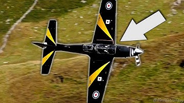"LOOK, NO HANDS!" RAF Tucano T1 LOW PASS through "MACH LOOP", Wales (2018) | Great Flying + Sound!