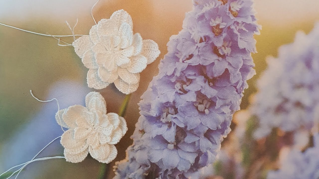 原创微钩飞燕草小花瓣钩织及穿铁丝重点