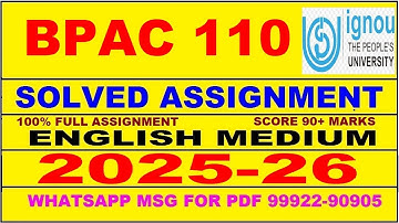 BPAC 110 solved assignment 2025-26 in English || bpac 110 solved assignment 2026 || bpac110 2025-26