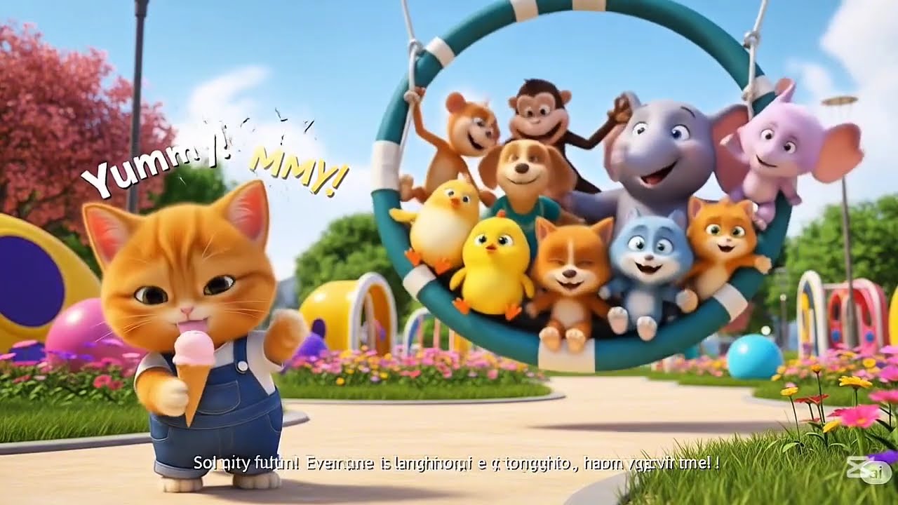 Adorable Kitten Finds  Bug and Puts|  school bus animated story