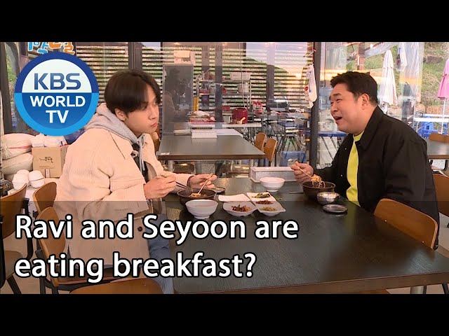 Ravi and Seyoon are eating breakfast? (2 Days u0026 1 Night Season 4) | KBS WORLD TV 201101 class=
