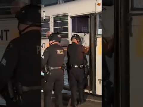 LA protesters loaded onto buses by Marines