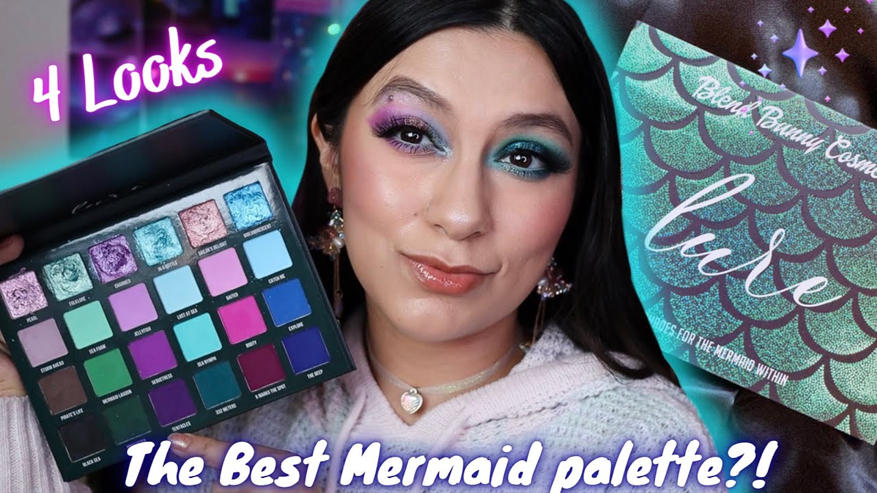 NEW BLEND BUNNY COSMETICS LURE PALETTE REVIEW + 4 EYE LOOKS | BEST MERMAID PALETTE EVER?! 💗