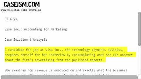Visa Inc.: Accounting for Marketing Case Solution & Analysis Caseism.com