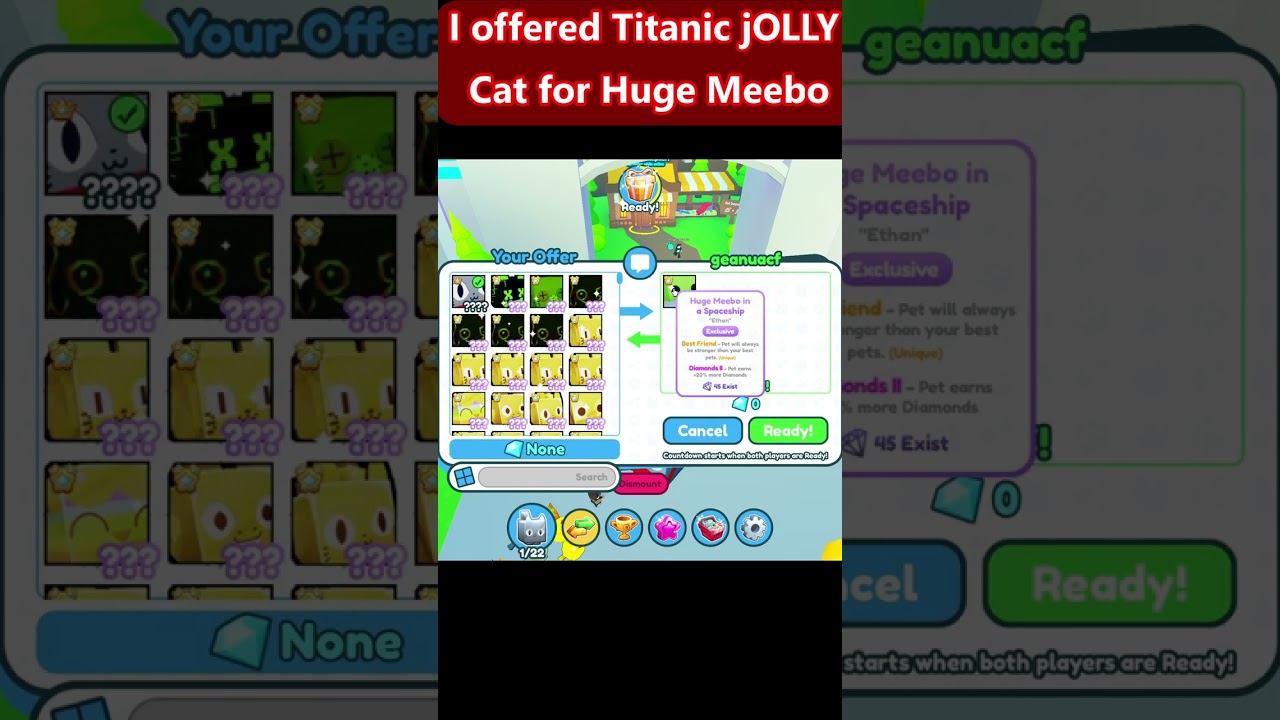 TRADING Titanic Jolly Cat for Huge Meebo in a Spaceshit n Pet Simulator 