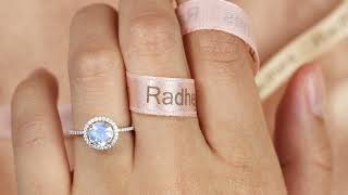 Halo 6mm Round Cut Rainbow Moonstone Classic Design Ring in White Gold
