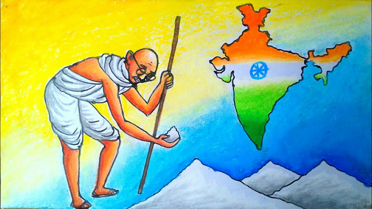 How to draw Gandhiji Dandi March Movement poster drawing l Dandi Yatra  poster drawing step by step - YouTube
