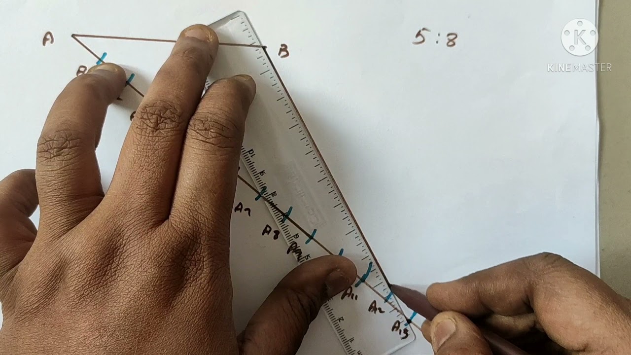 Проведите отрезок длиной 7,6 см и разделите его в соотношении 5:8. Измерьте две части.