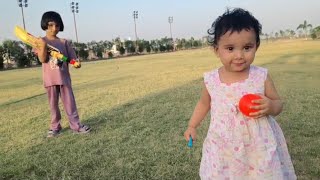 Hiba And Hania Playing Cricket at Nani Ke Ghar 