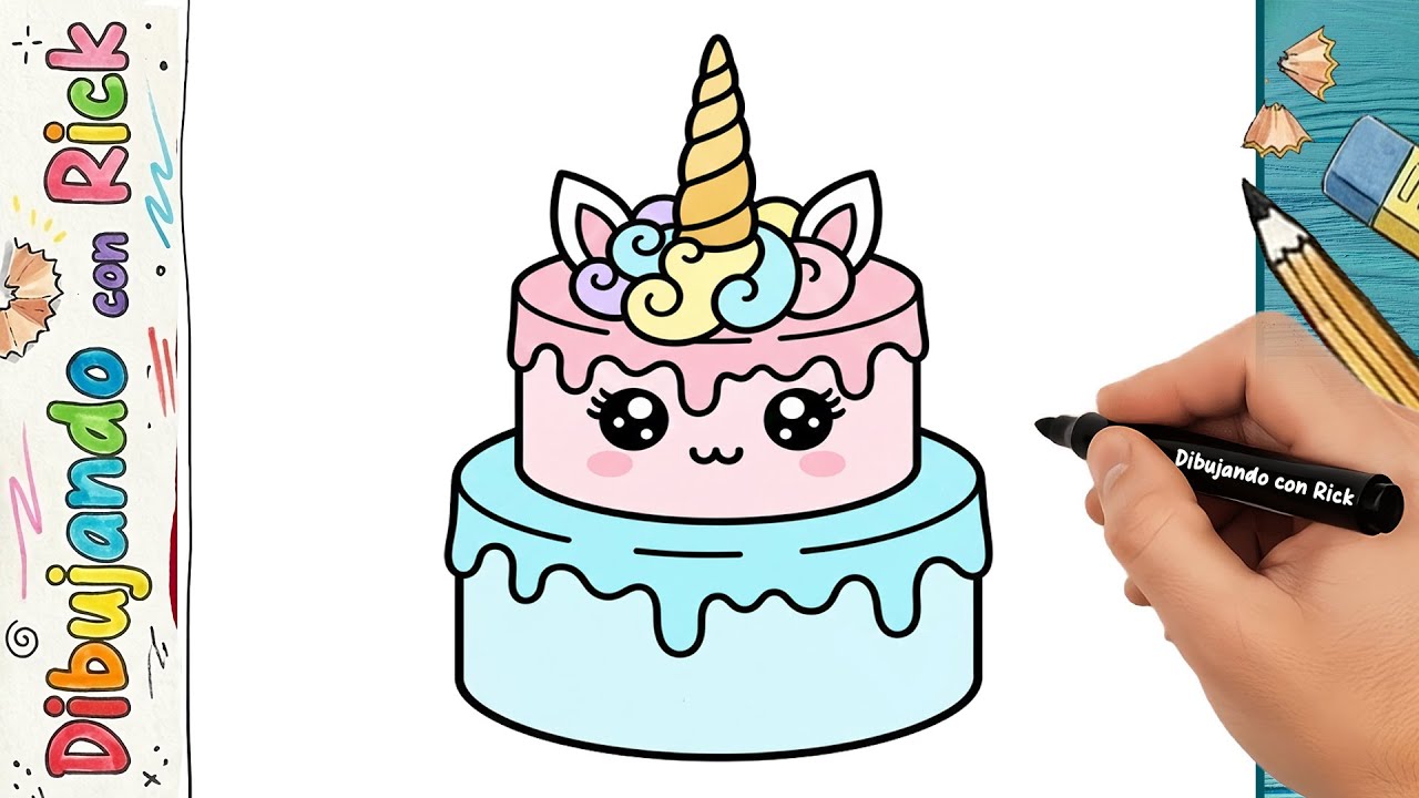 Cómo Dibujar un PASTEL UNICORNIO KAWAII 🎂✨ | Tutorial Fácil de Comida Kawaii