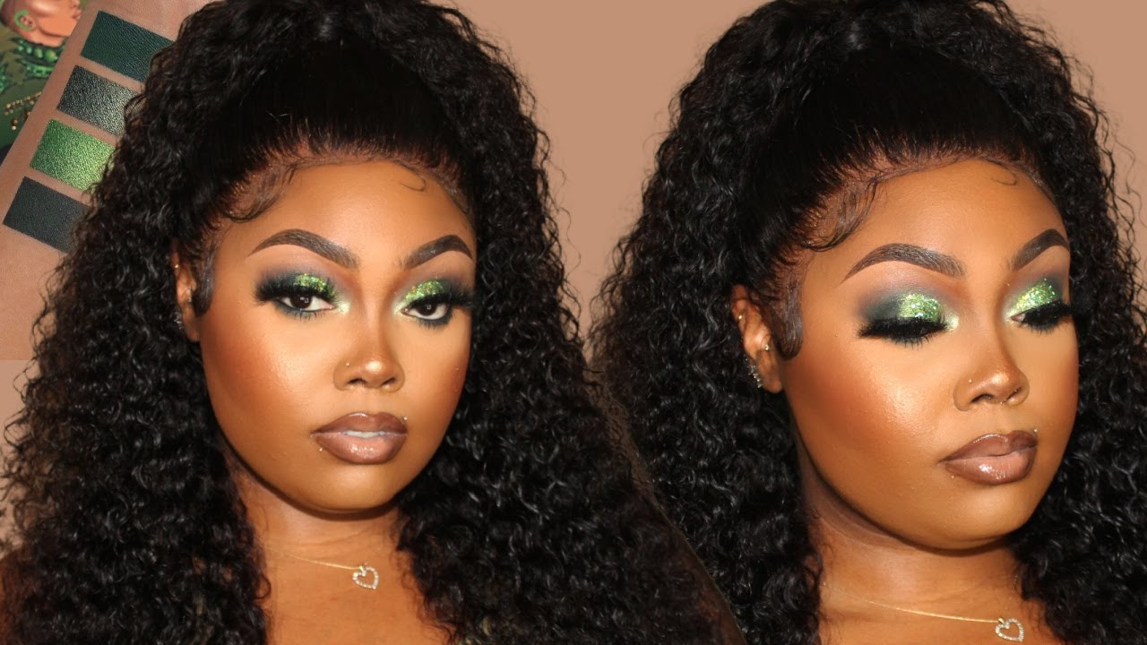 NEW Juvias Place Quads | Green Glitter Smokey tutorial dark skin| Army & Mint
