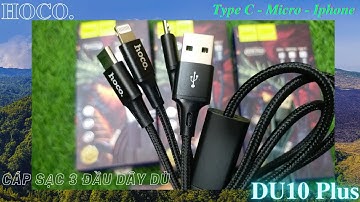 Dây Cáp Sạc 3 Đầu Dây Dù Hoco DU10 Plus Type C - Micro - Lightning Chính Hãng HOCO Hong Kong - K09