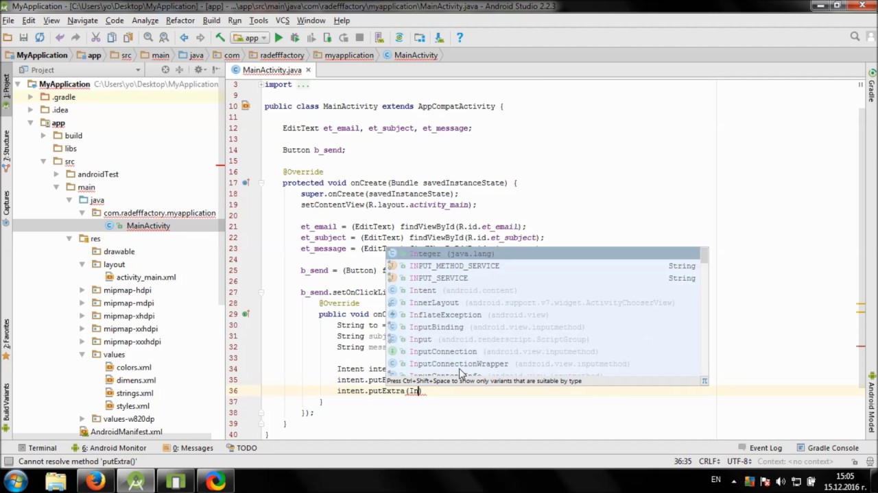 Develop simple Email app in Android Studio - YouTube