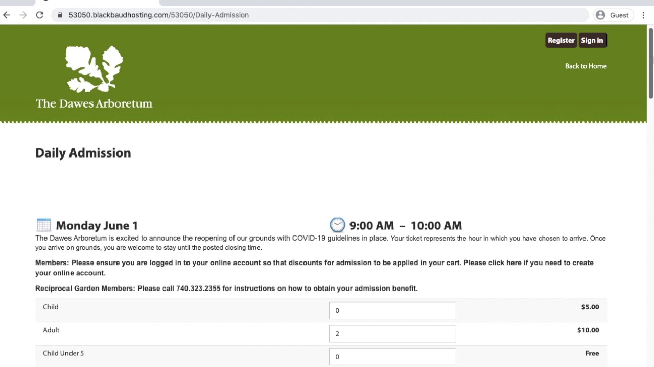 Register to Visit The Dawes Arboretum