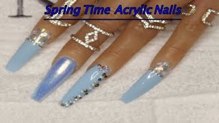 DIY ✰ How To Do Nail art, Acrylic nails Baby Blue Coffin Shape Acrylic Nails #101 #101