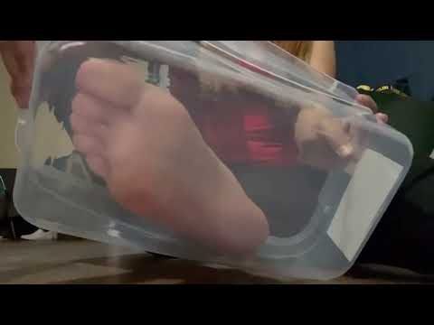 Pressing My Sexy Hot Sole Against A Small Plastic Container
