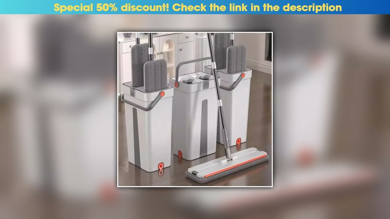 Discount Microfiber Mop with Bucket, 360 Rotating, Flat Squeeze, Floor Cleaner Tool, Home Kitchen,•