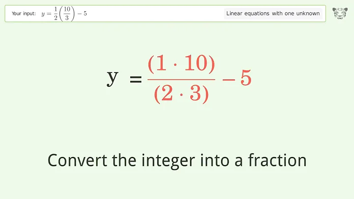 Solve y=1/2(10/3)-5: Linear Equation Video Solution | Tiger Algebra