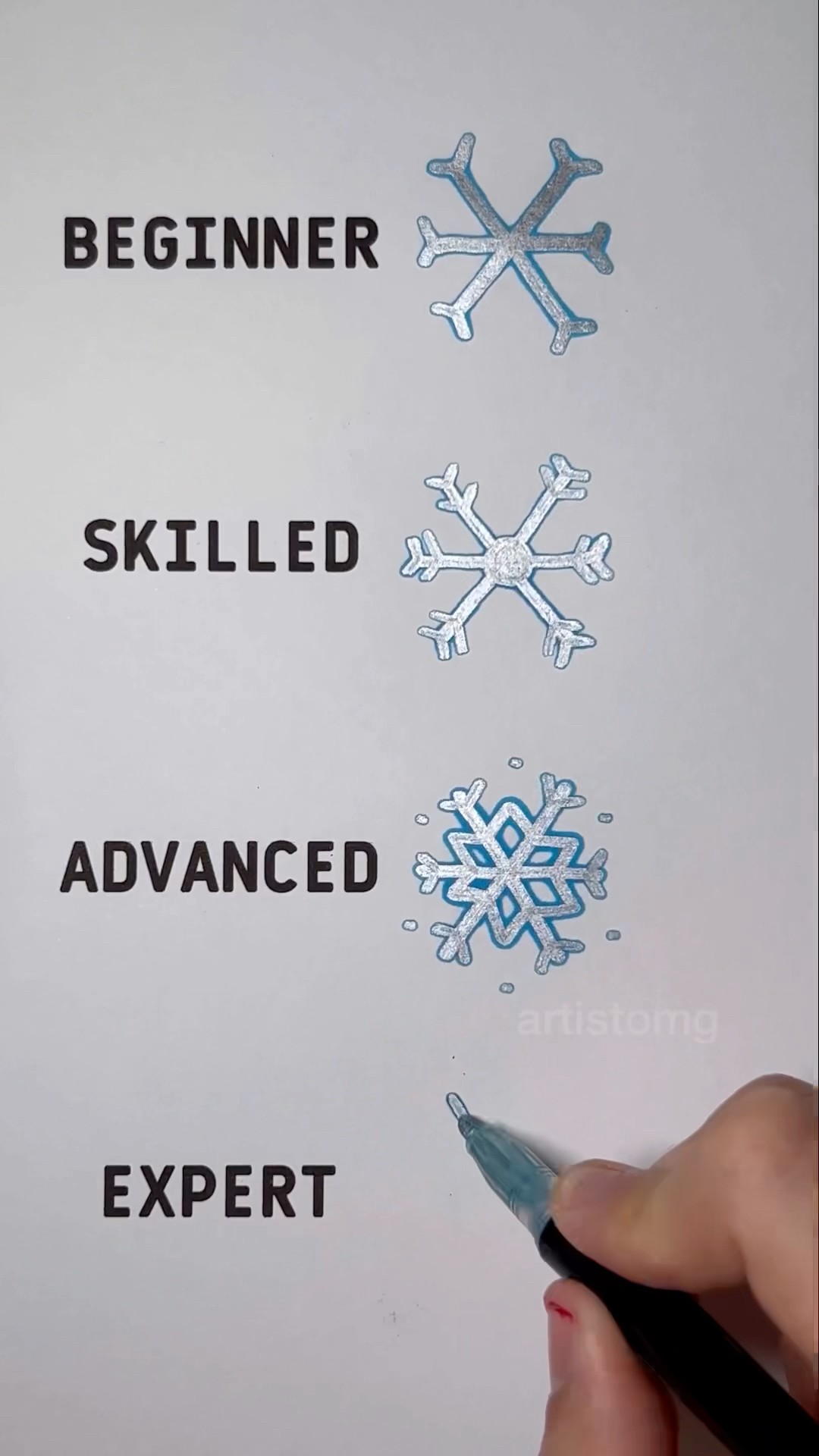 Let’s Draw Snowflakes with Outline Markers! ❄️✨ What is your Level?! ? #christmas #snow #art