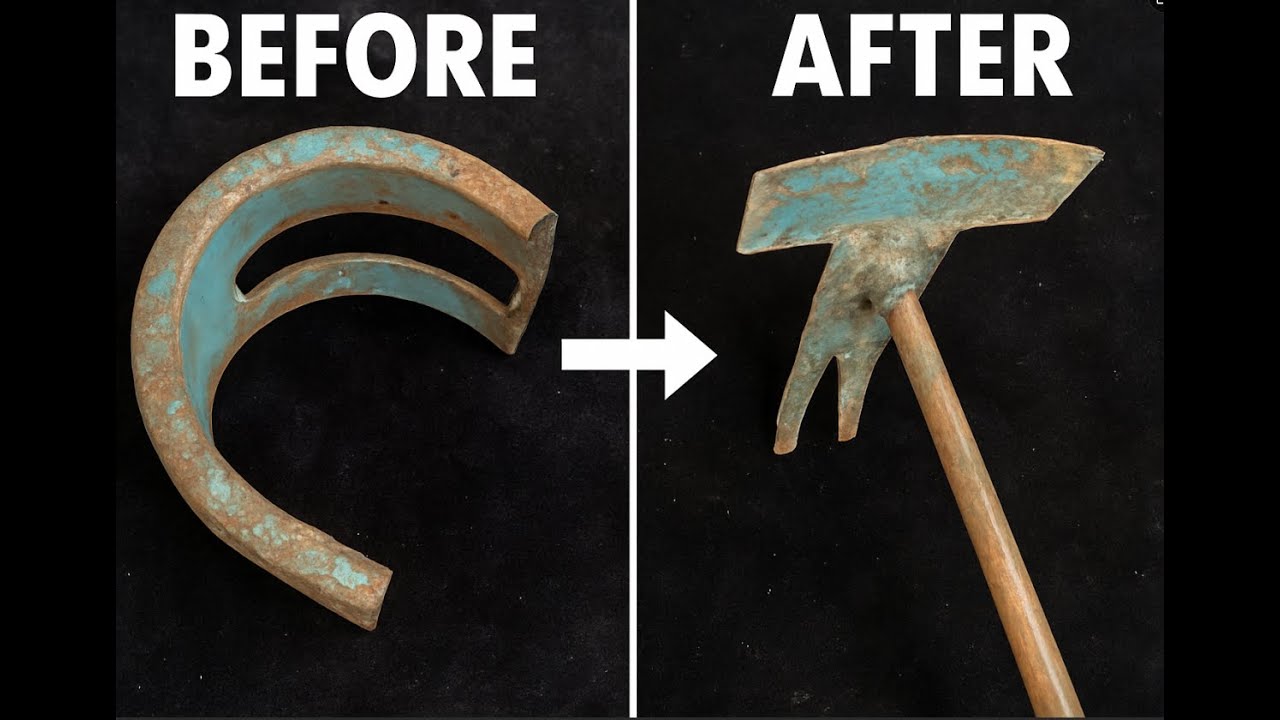 DIY Garden Tool： Make a 2 in 1 Hoe and Rake from Scrap Metal