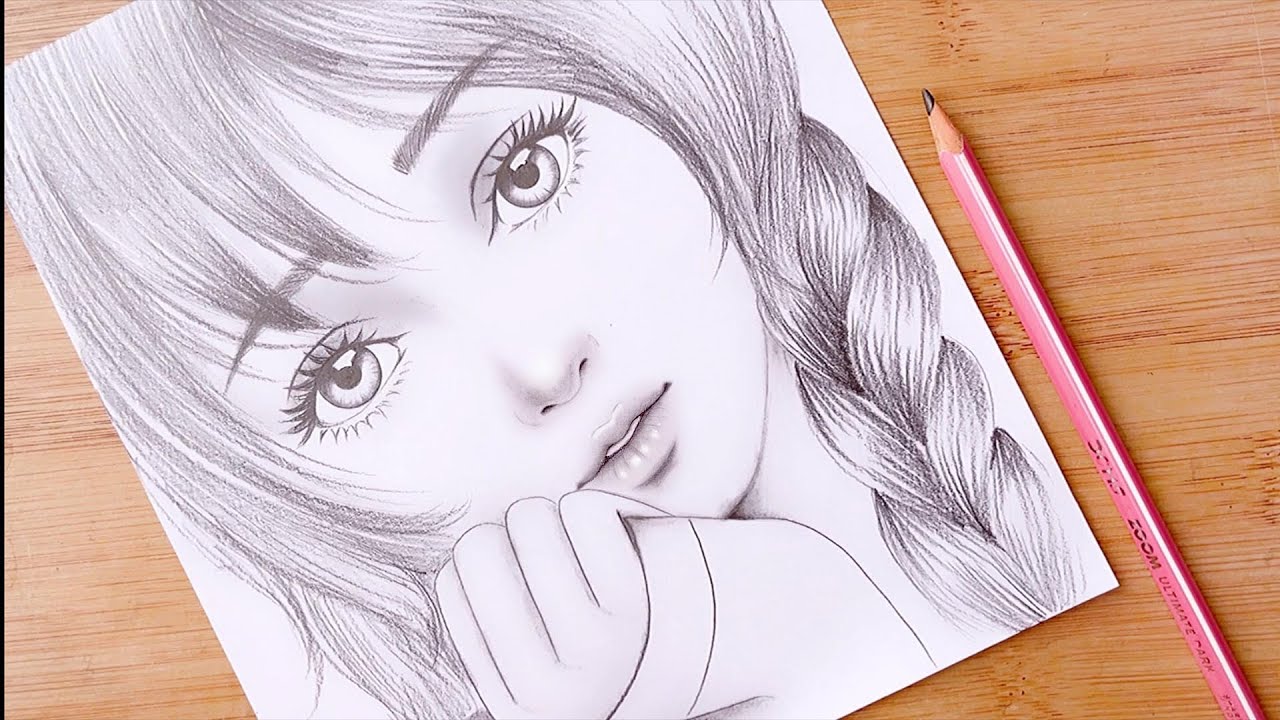 Cartoon girl face pencil sketch  Smail Jr