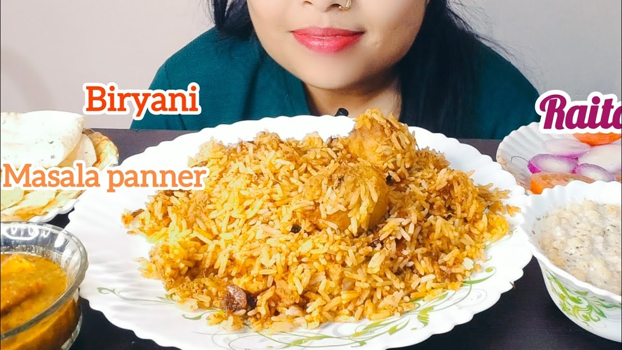 EATING: DUM BIRYANI ,Raita, salad papad 😋 |  MUKBANG EATING SHOW |