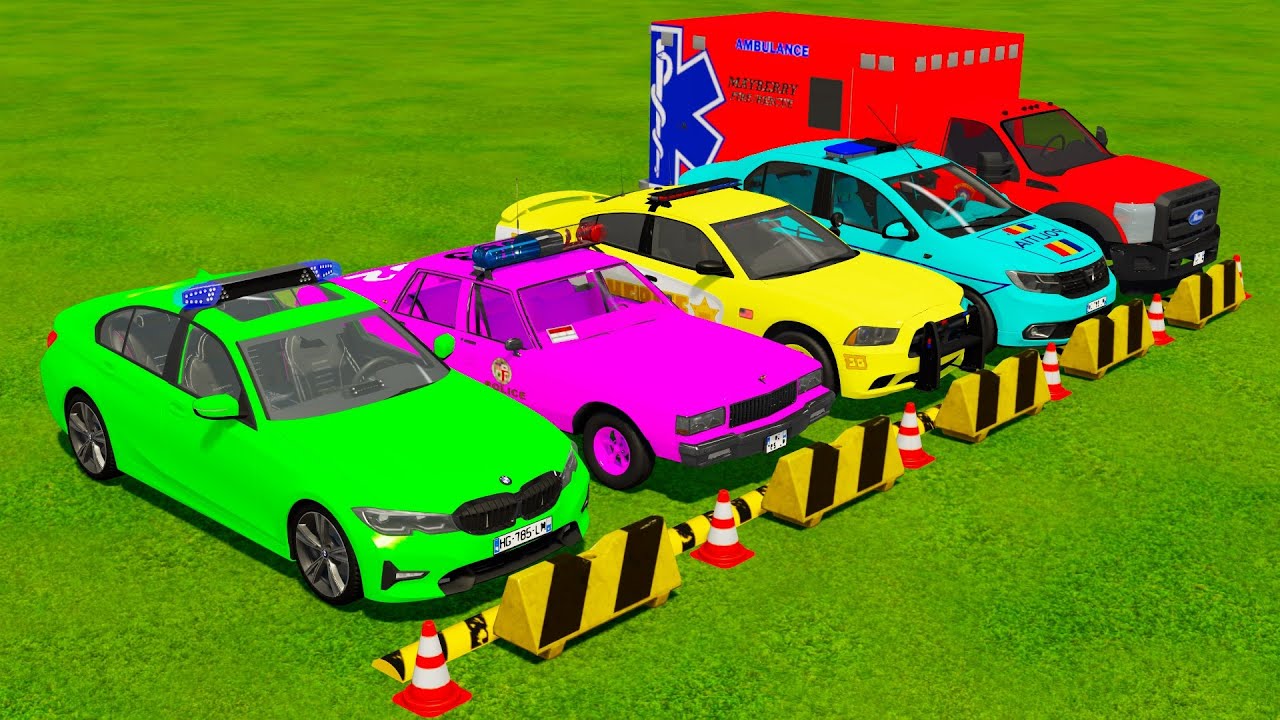 BMW CHEVROLET DODGE DACIA AMBULANCE ENGINE TRANSPORTING WITH SCANIA TRUCK IN GARAGE