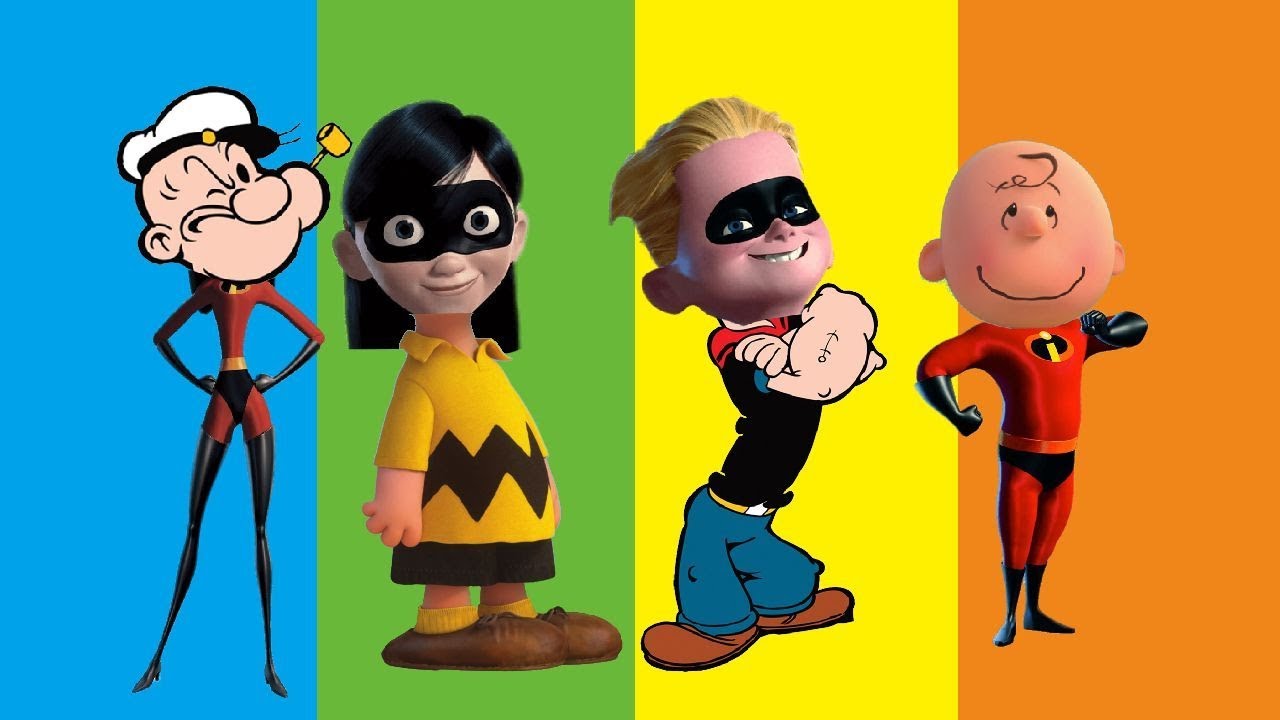 Wrong Heads The Incredible Violet Parr  Dash Charlie Brown Popeye Learn Colors Compilation Finger