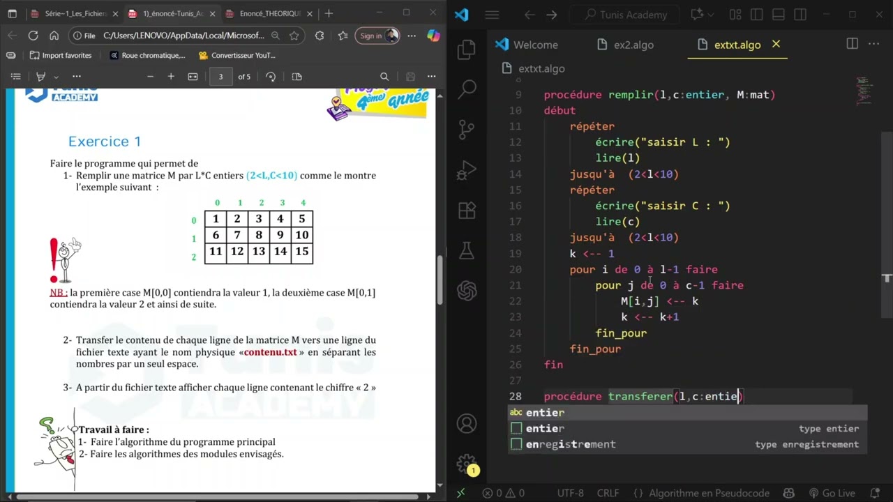 Exercice 1 Matrice Fichier pour bac info