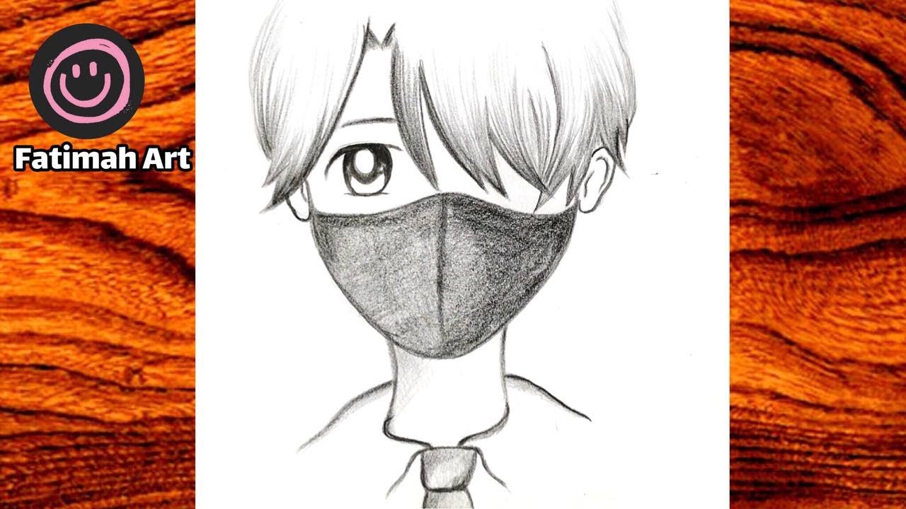 Easy anime drawing | how to draw anime boy wearing a mask easy step-by ...